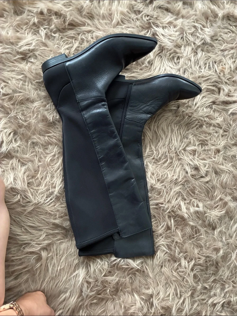 Nine West Black Over-the-Knee Stretch and Leather Boots